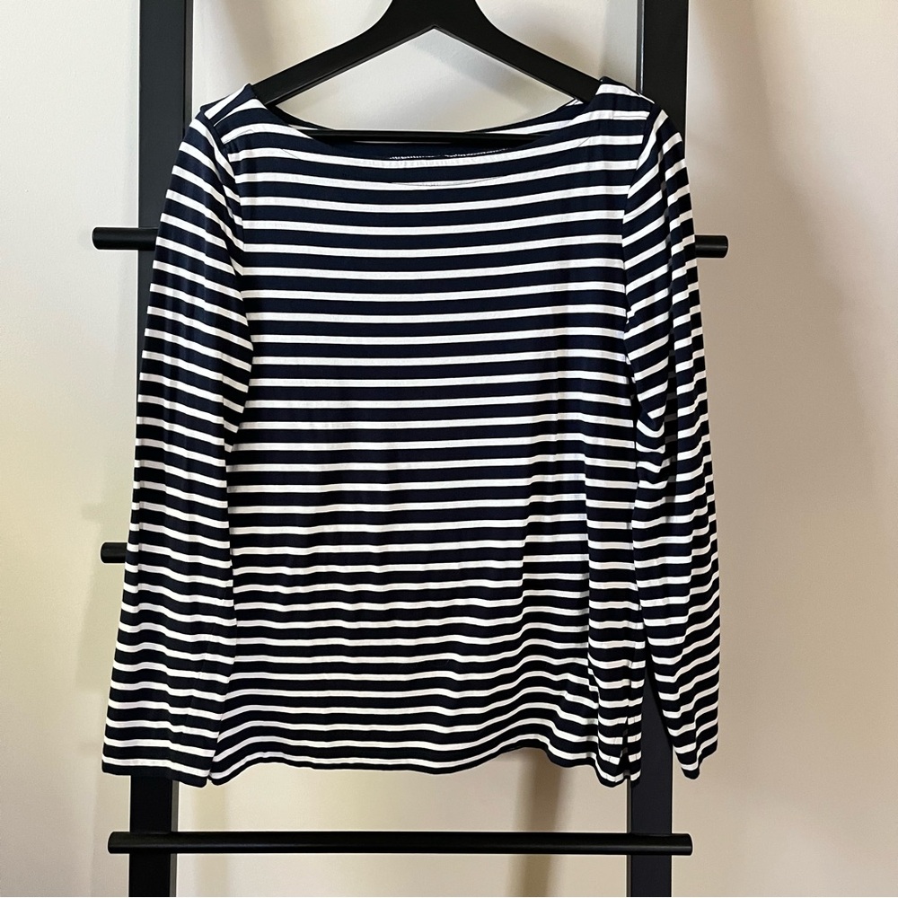 Banana Republic Stripe Boat Neck Essential Top, Women’s Size M, white & navy